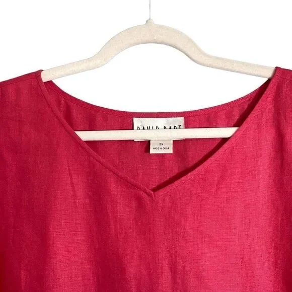 David Dart Woman 2X 100% linen v-neck sleeveless warm pink red - Picture 3 of 9